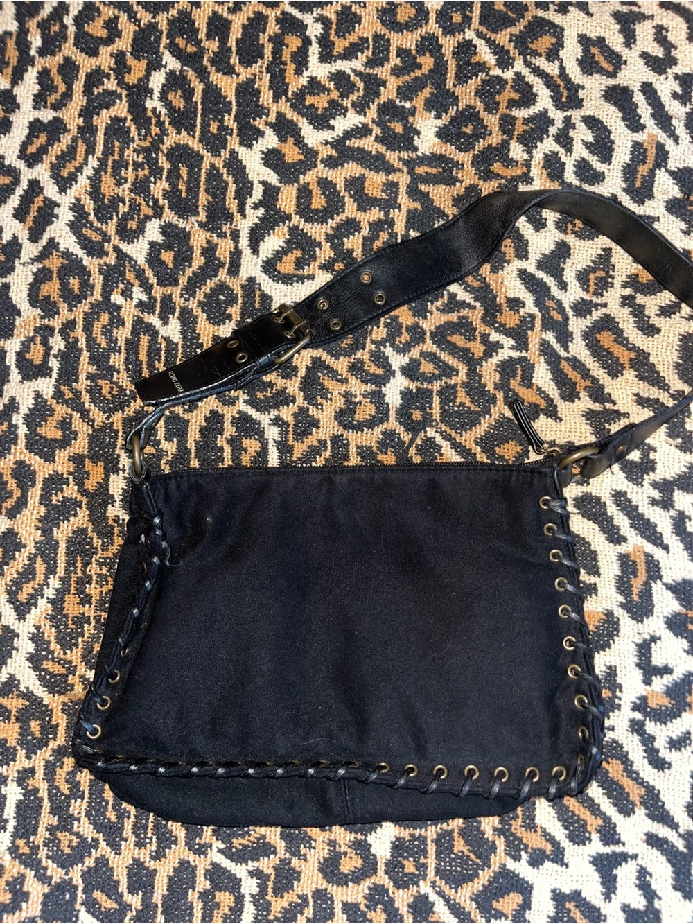 2000s Black Women’s Shoulder Bag with Braided Trim